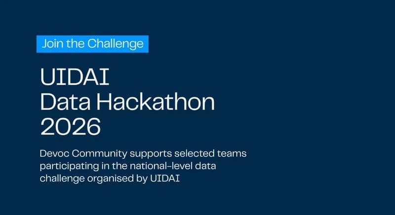 Poster of online mentorship program for UIDAI Data Hackathon 2026, conducted by DeVoc.